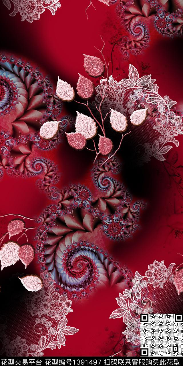 花卉大牌风抽象数码印花华亿平台下载（图片编号: 1391497） - 瓦栏（Walan）