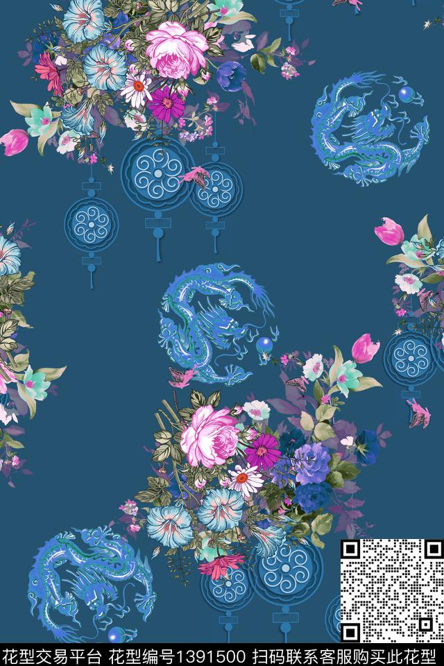花卉中国风数码印花华亿平台下载（图片编号: 1391500） - 瓦栏（Walan）