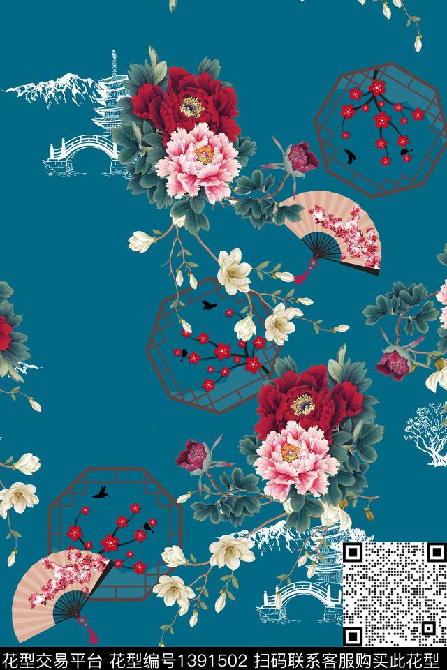 花卉中国风真丝数码印花华亿平台下载（图片编号: 1391502） - 瓦栏（Walan）