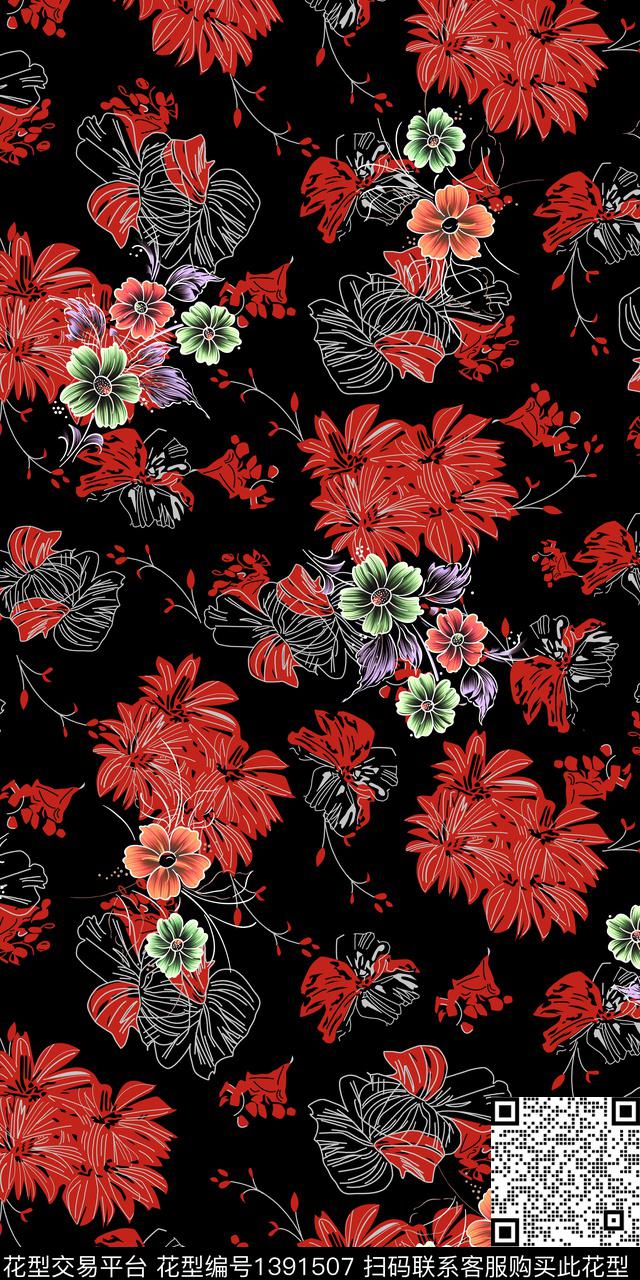 花卉大牌风小碎花数码印花华亿平台下载（图片编号: 1391507） - 瓦栏（Walan）