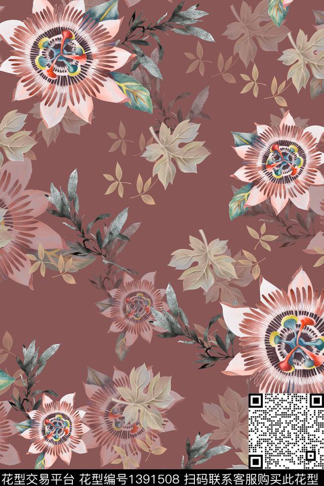 花卉大牌风香云纱数码印花华亿平台下载（图片编号: 1391508） - 瓦栏（Walan）