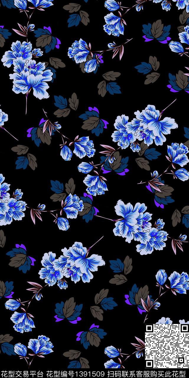 花卉大牌风小碎花数码印花华亿平台下载（图片编号: 1391509） - 瓦栏（Walan）