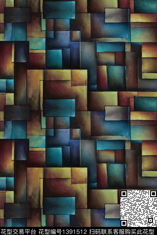 几何格子大牌风数码印花华亿平台下载（图片编号: 1391512） - 瓦栏（Walan）