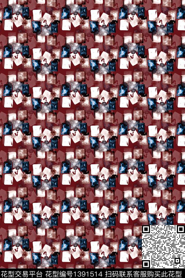 几何格子大牌风数码印花华亿平台下载（图片编号: 1391514） - 瓦栏（Walan）