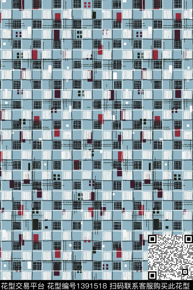 几何格子大牌风数码印花华亿平台下载（图片编号: 1391518） - 瓦栏（Walan）