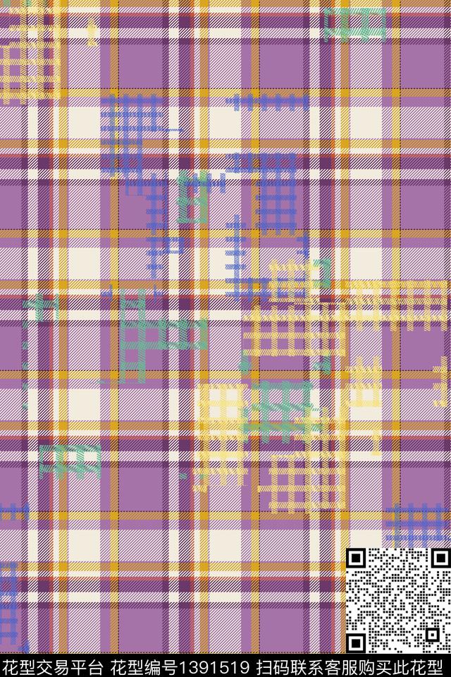 几何格子大牌风数码印花华亿平台下载（图片编号: 1391519） - 瓦栏（Walan）