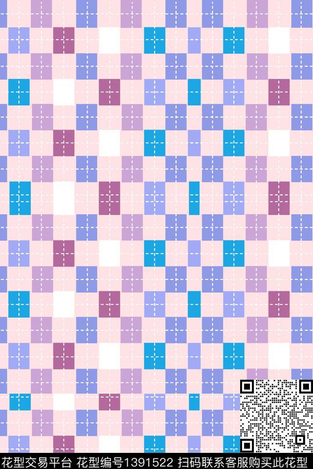 几何格子大牌风数码印花华亿平台下载（图片编号: 1391522） - 瓦栏（Walan）