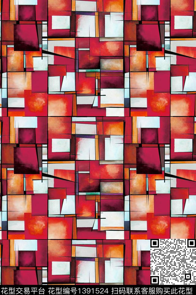 几何格子大牌风数码印花华亿平台下载（图片编号: 1391524） - 瓦栏（Walan）