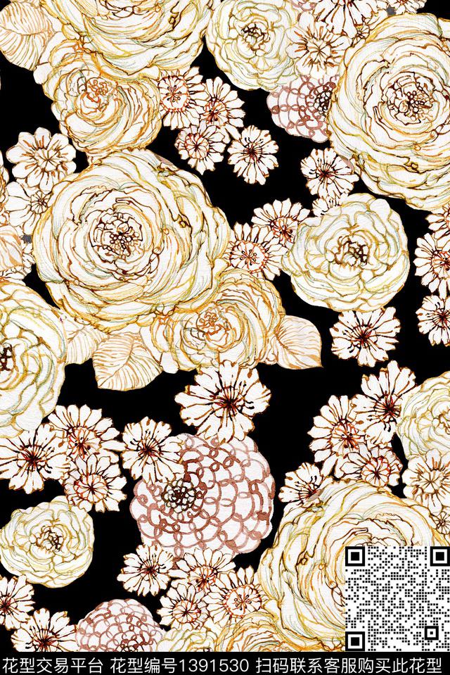 花卉大牌风休闲数码印花华亿平台下载（图片编号: 1391530） - 瓦栏（Walan）