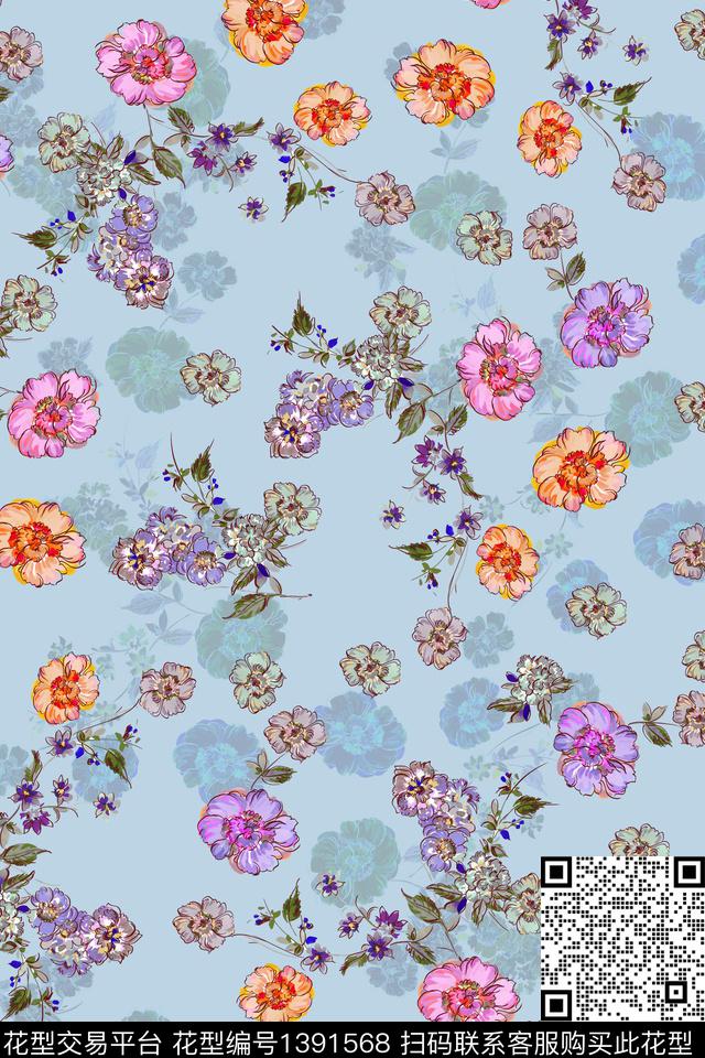 花卉花瓣栀子花数码印花华亿平台下载（图片编号: 1391568） - 瓦栏（Walan）