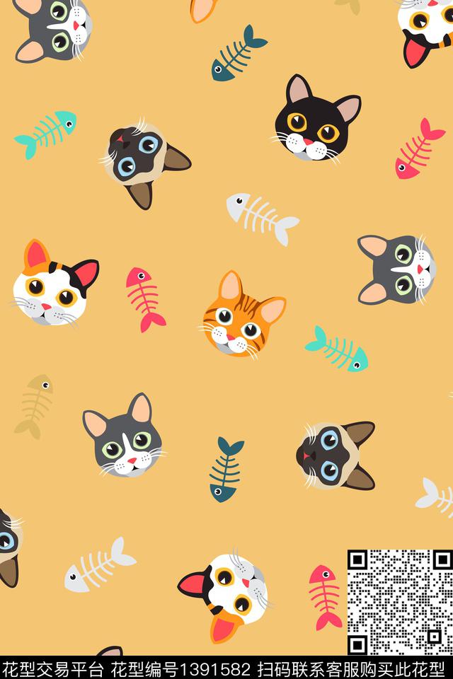 童装动物猫传统印花华亿平台下载（图片编号: 1391582） - 瓦栏（Walan）