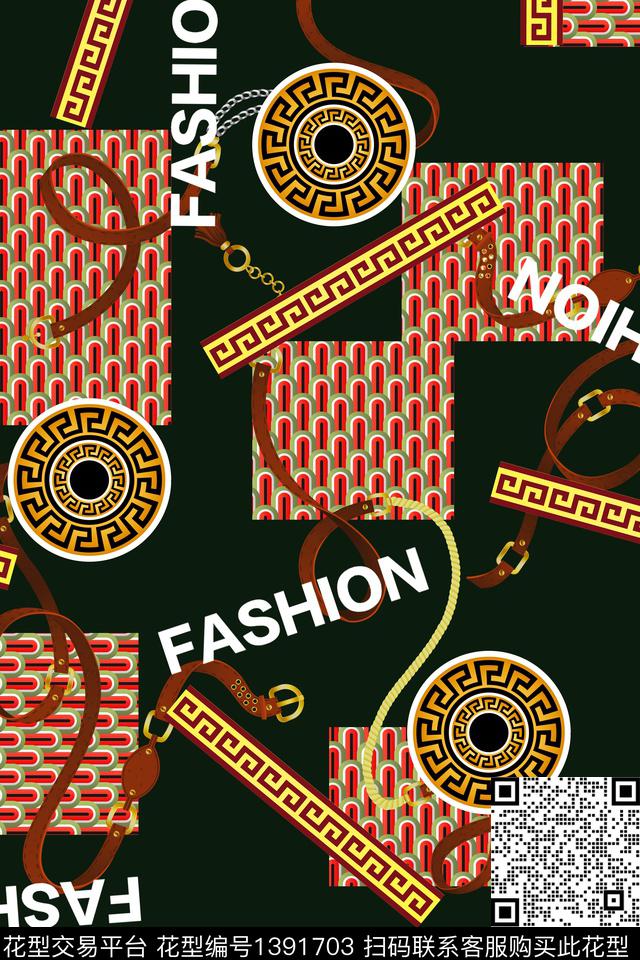 几何格子链条数码印花华亿平台下载（图片编号: 1391703） - 瓦栏（Walan）