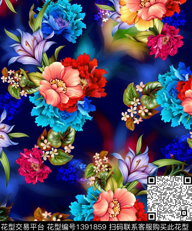 抽象花卉广州民族风数码印花华亿平台下载（图片编号: 1391859） - 瓦栏（Walan）
