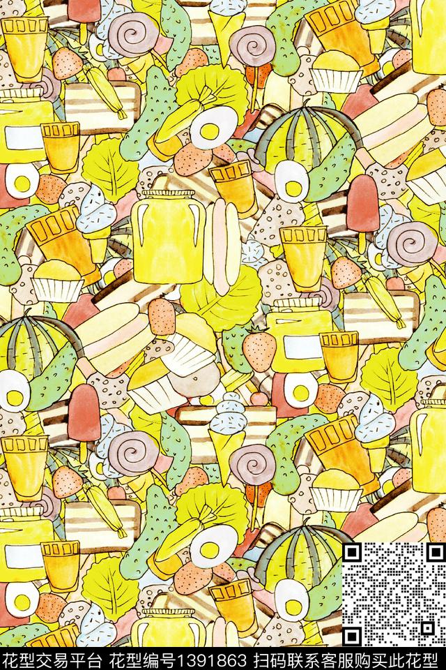 水果水彩抽象数码印花华亿平台下载（图片编号: 1391863） - 瓦栏（Walan）