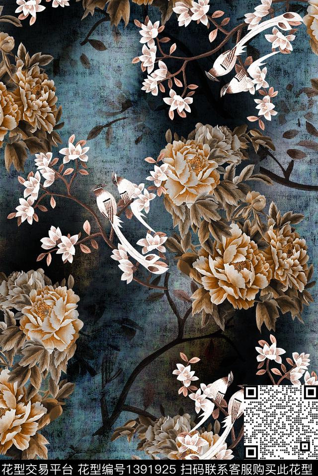 花鸟香云纱中老年数码印花华亿平台下载（图片编号: 1391925） - 瓦栏（Walan）