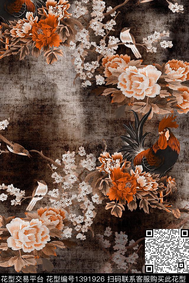 花鸟香云纱中老年数码印花华亿平台下载（图片编号: 1391926） - 瓦栏（Walan）