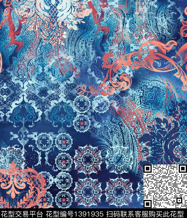 大牌风民族风定位花数码印花华亿平台下载（图片编号: 1391935） - 瓦栏（Walan）