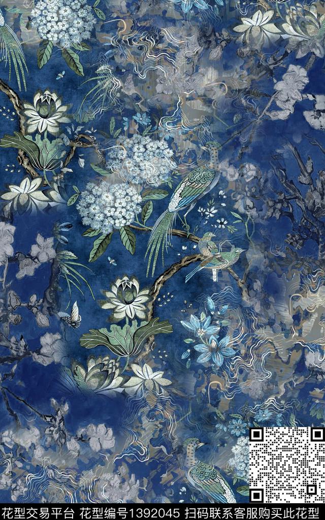 肌理花卉中国风数码印花华亿平台下载（图片编号: 1392045） - 瓦栏（Walan）