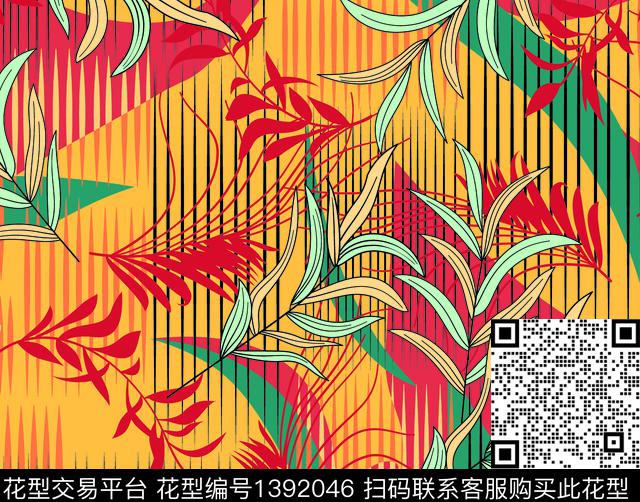 线条简约几何花卉数码印花华亿平台下载（图片编号: 1392046） - 瓦栏（Walan）