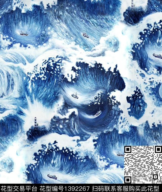 海浪手绘抽象abstract数码印花华亿平台下载（图片编号: 1392267） - 瓦栏（Walan）