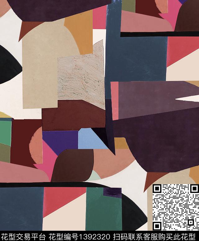 字母几何笔触数码印花华亿平台下载（图片编号: 1392320） - 瓦栏（Walan）