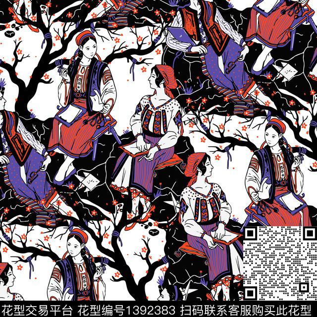 笔触审年轻女性数码印花华亿平台下载（图片编号: 1392383） - 瓦栏（Walan）