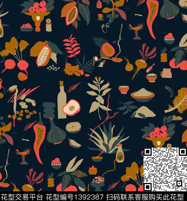 笔触审真丝数码印花华亿平台下载（图片编号: 1392387） - 瓦栏（Walan）