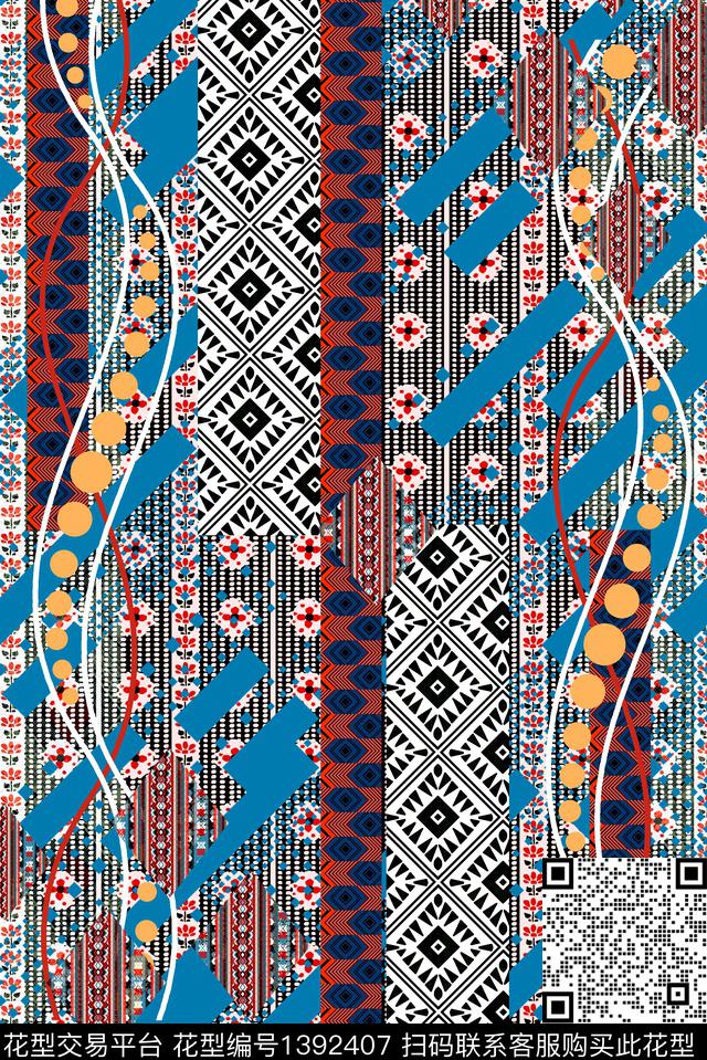 几何女装复古数码印花华亿平台下载（图片编号: 1392407） - 瓦栏（Walan）