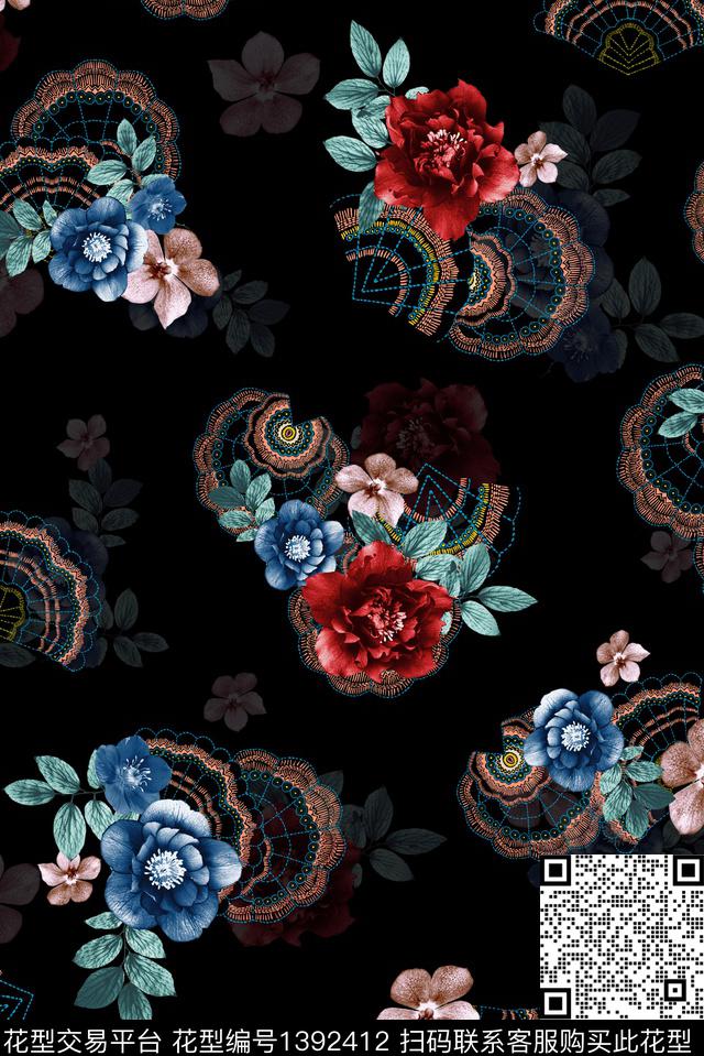 女装花卉大牌风数码印花华亿平台下载（图片编号: 1392412） - 瓦栏（Walan）