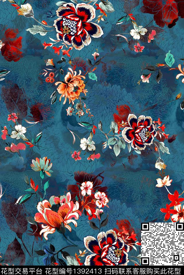 女装花卉大牌风数码印花华亿平台下载（图片编号: 1392413） - 瓦栏（Walan）