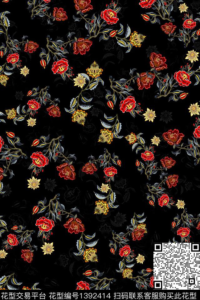 女装花卉大牌风数码印花华亿平台下载（图片编号: 1392414） - 瓦栏（Walan）