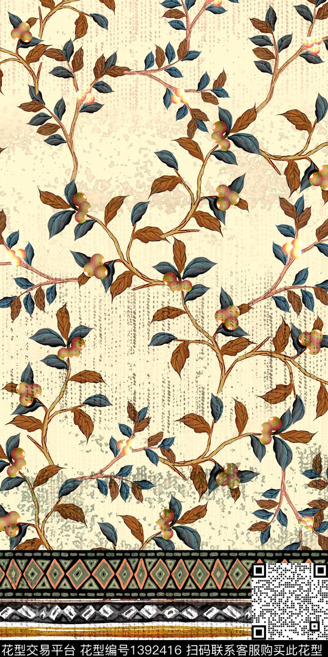 几何花卉大牌风数码印花华亿平台下载（图片编号: 1392416） - 瓦栏（Walan）