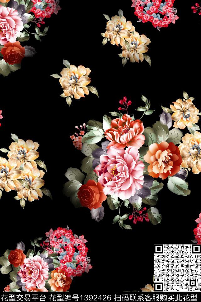 花卉大牌风小清新数码印花华亿平台下载（图片编号: 1392426） - 瓦栏（Walan）