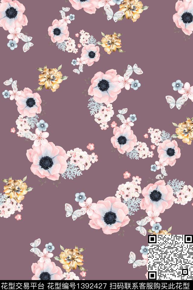 花卉大牌风小清新数码印花华亿平台下载（图片编号: 1392427） - 瓦栏（Walan）