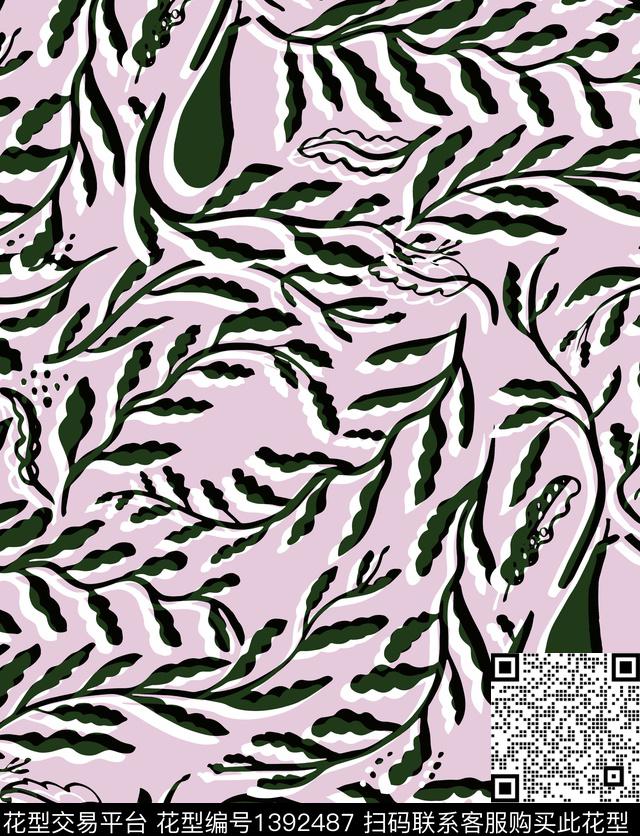 小碎花绿植树叶藤蔓传统印花华亿平台下载（图片编号: 1392487） - 瓦栏（Walan）