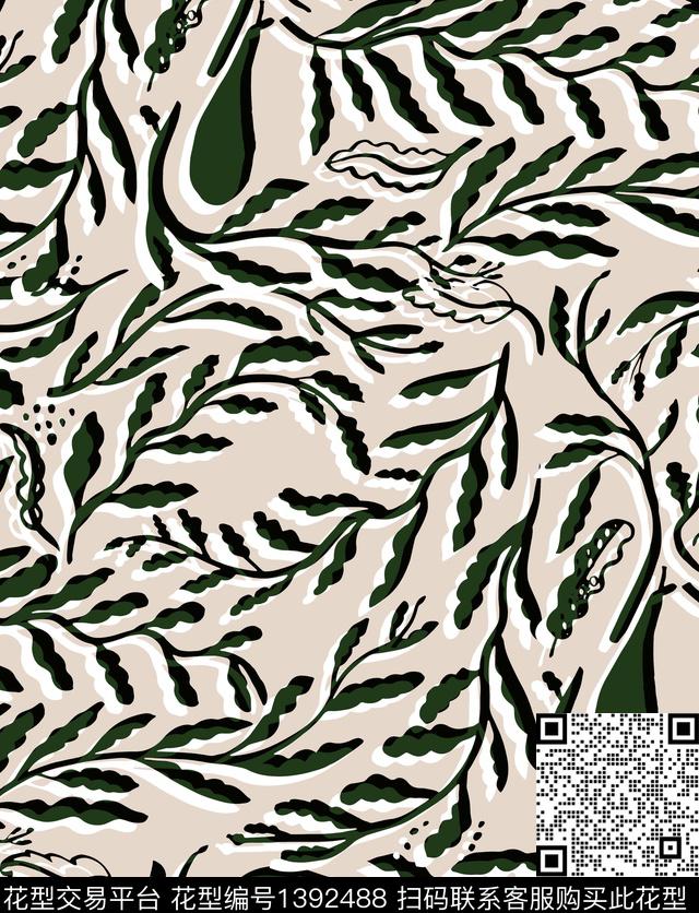 小碎花绿植树叶藤蔓传统印花华亿平台下载（图片编号: 1392488） - 瓦栏（Walan）