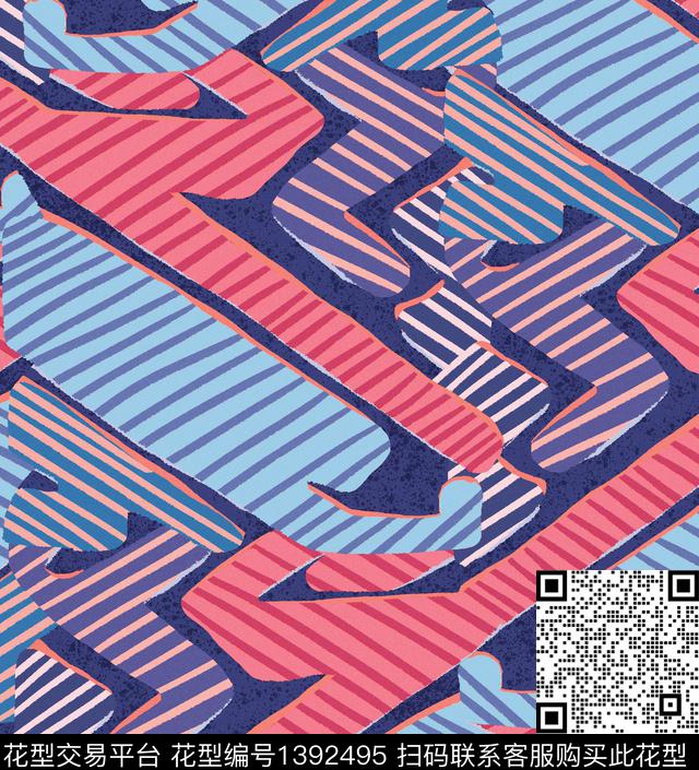 线条肌理几何数码印花华亿平台下载（图片编号: 1392495） - 瓦栏（Walan）