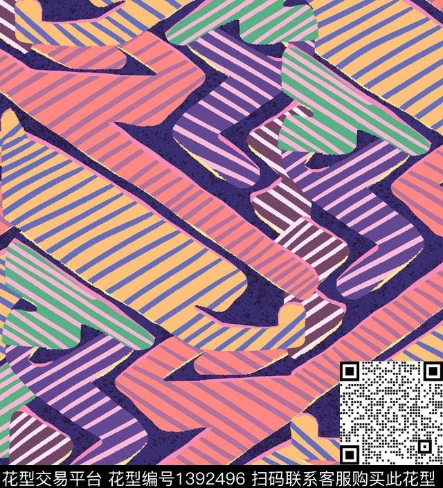 线条肌理几何数码印花华亿平台下载（图片编号: 1392496） - 瓦栏（Walan）