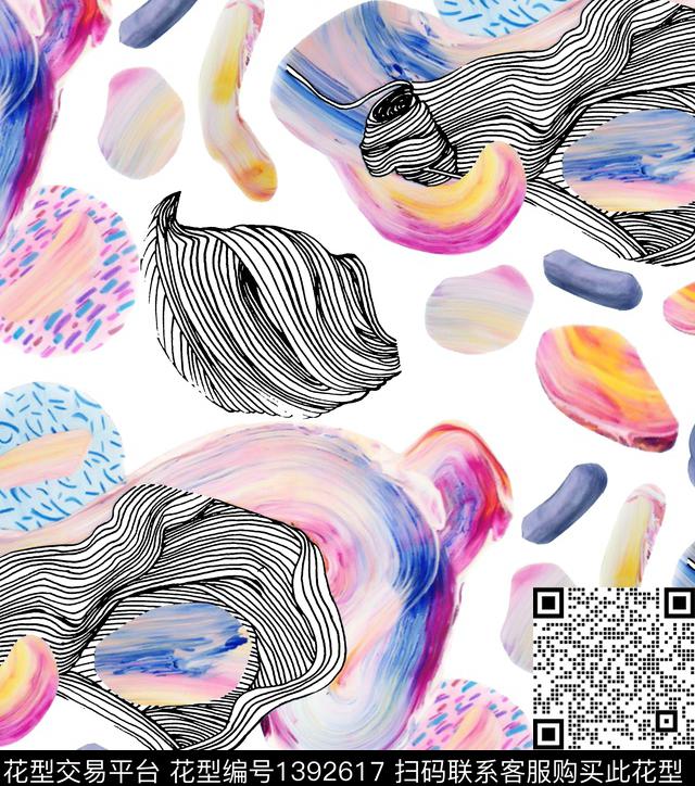 字母几何笔触数码印花华亿平台下载（图片编号: 1392617） - 瓦栏（Walan）