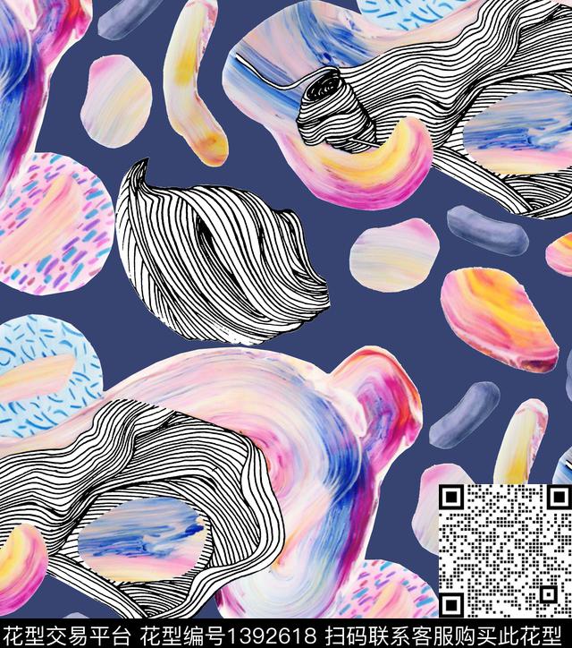 字母几何笔触数码印花华亿平台下载（图片编号: 1392618） - 瓦栏（Walan）