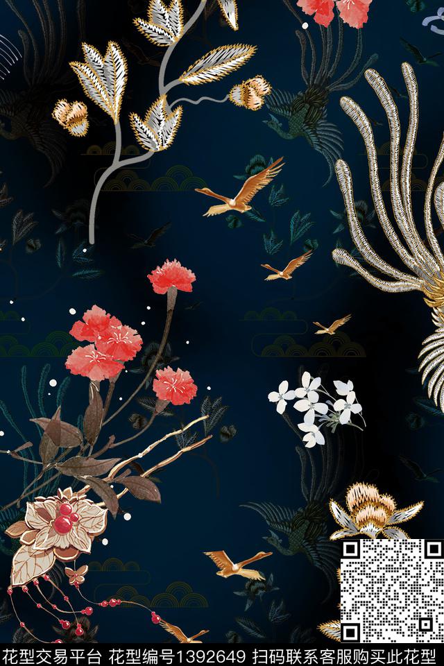 花卉大牌风香云纱数码印花华亿平台下载（图片编号: 1392649） - 瓦栏（Walan）