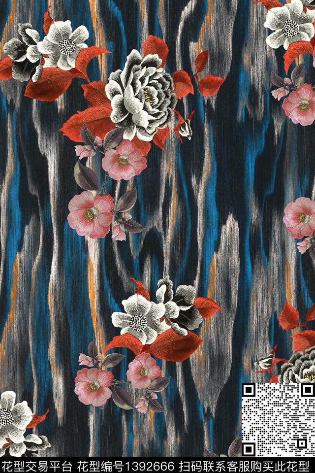 香云纱中国风复古旗袍花数码印花华亿平台下载（图片编号: 1392666） - 瓦栏（Walan）