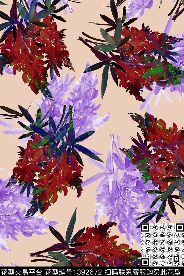 水彩花卉植物数码印花华亿平台下载（图片编号: 1392672） - 瓦栏（Walan）