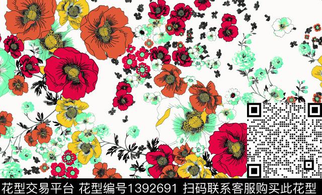 鲜花几何花卉大花数码印花华亿平台下载（图片编号: 1392691） - 瓦栏（Walan）