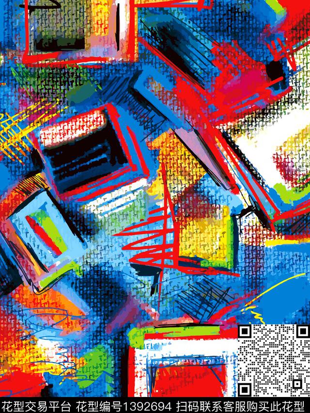 炫彩几何涂鸦数码印花华亿平台下载（图片编号: 1392694） - 瓦栏（Walan）