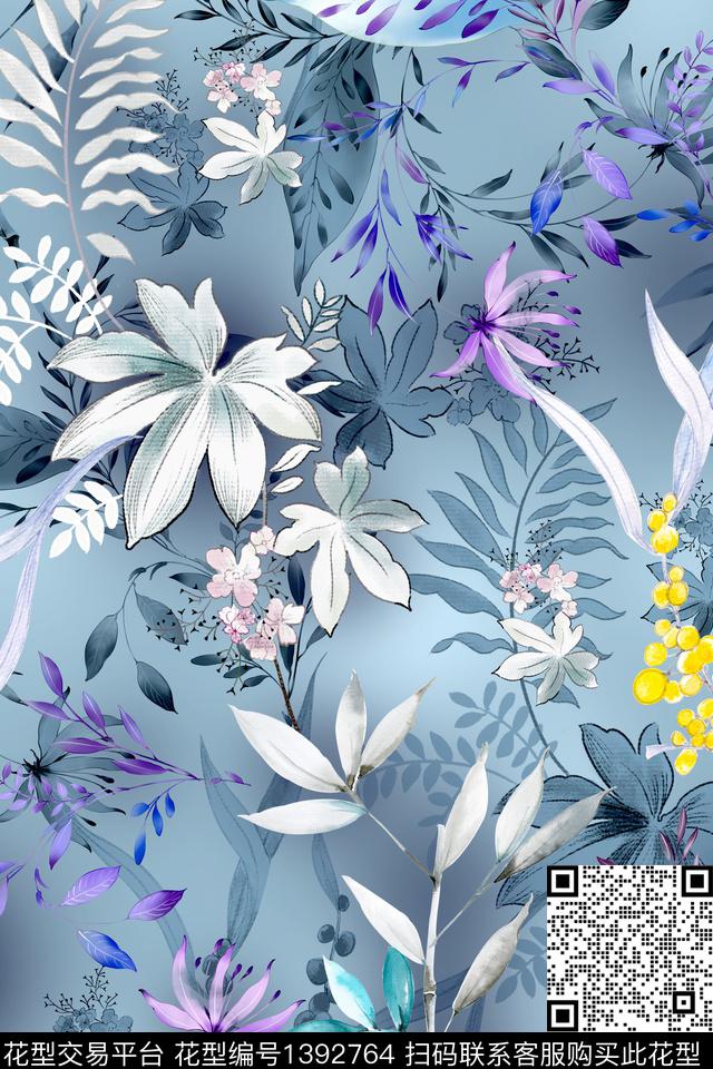 花卉大牌风香云纱数码印花华亿平台下载（图片编号: 1392764） - 瓦栏（Walan）