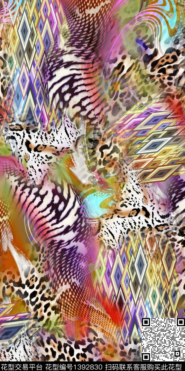 民族风动物纹抽象数码印花华亿平台下载（图片编号: 1392830） - 瓦栏（Walan）