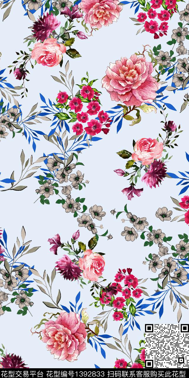 花卉大牌风素雅数码印花华亿平台下载（图片编号: 1392833） - 瓦栏（Walan）