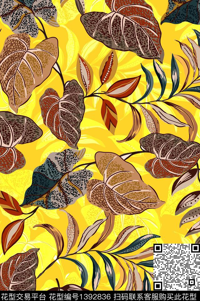 绿植树叶大牌风植物数码印花华亿平台下载（图片编号: 1392836） - 瓦栏（Walan）