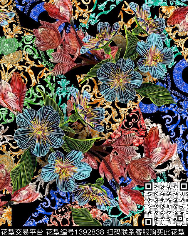 民族风花卉大牌风数码印花华亿平台下载（图片编号: 1392838） - 瓦栏（Walan）